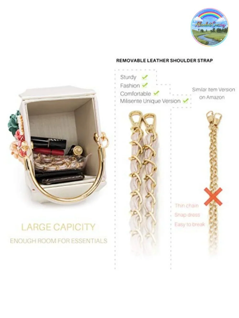 Floral Clutch Purse Square Box Evening Bag Detachable Chain Strap Polyester